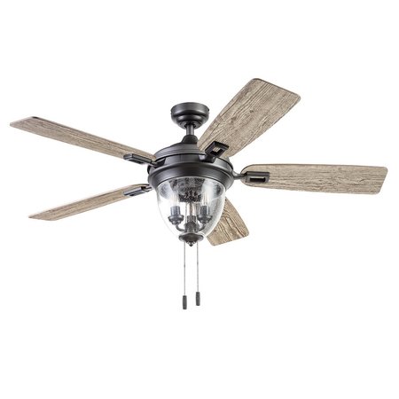 HONEYWELL CEILING FANS Glencrest, 52 in. Indoor/Outdoor Ceiling Fan with  Light, Iron 51653-40